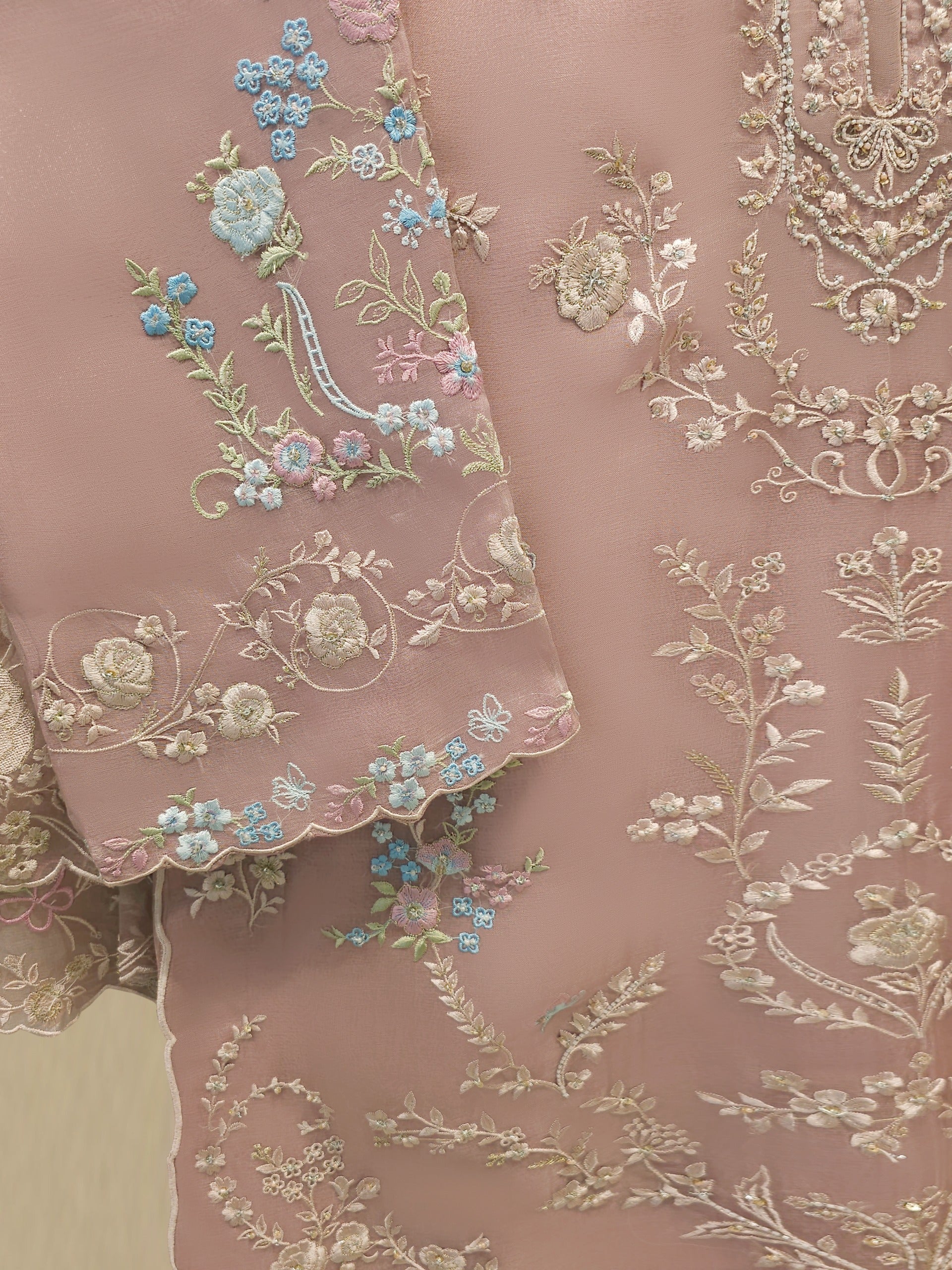 3 Piece - Pure Organza Embroidered Suit S114272