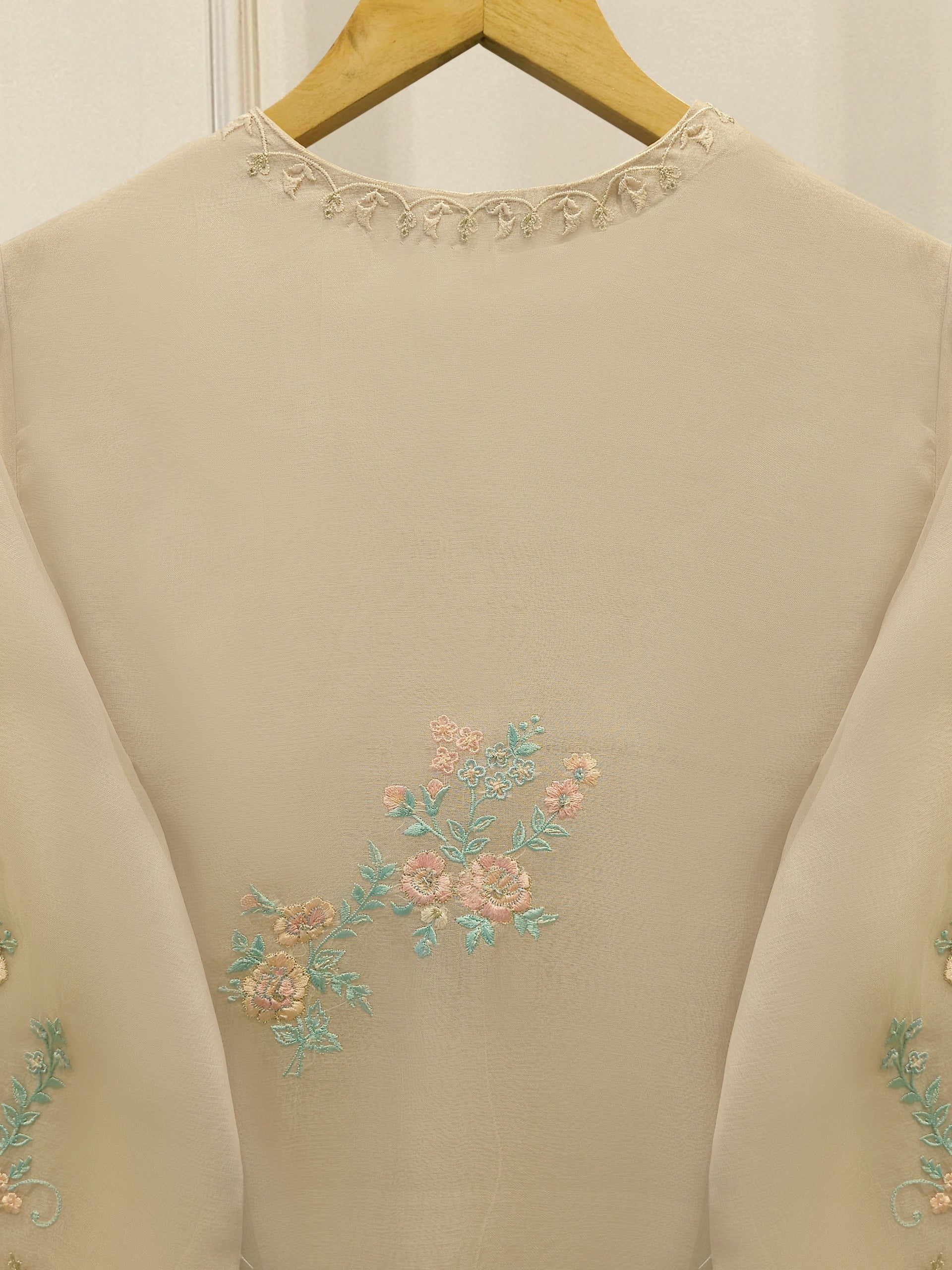 3 Piece - Pure Organza Embroidered Suit S114277