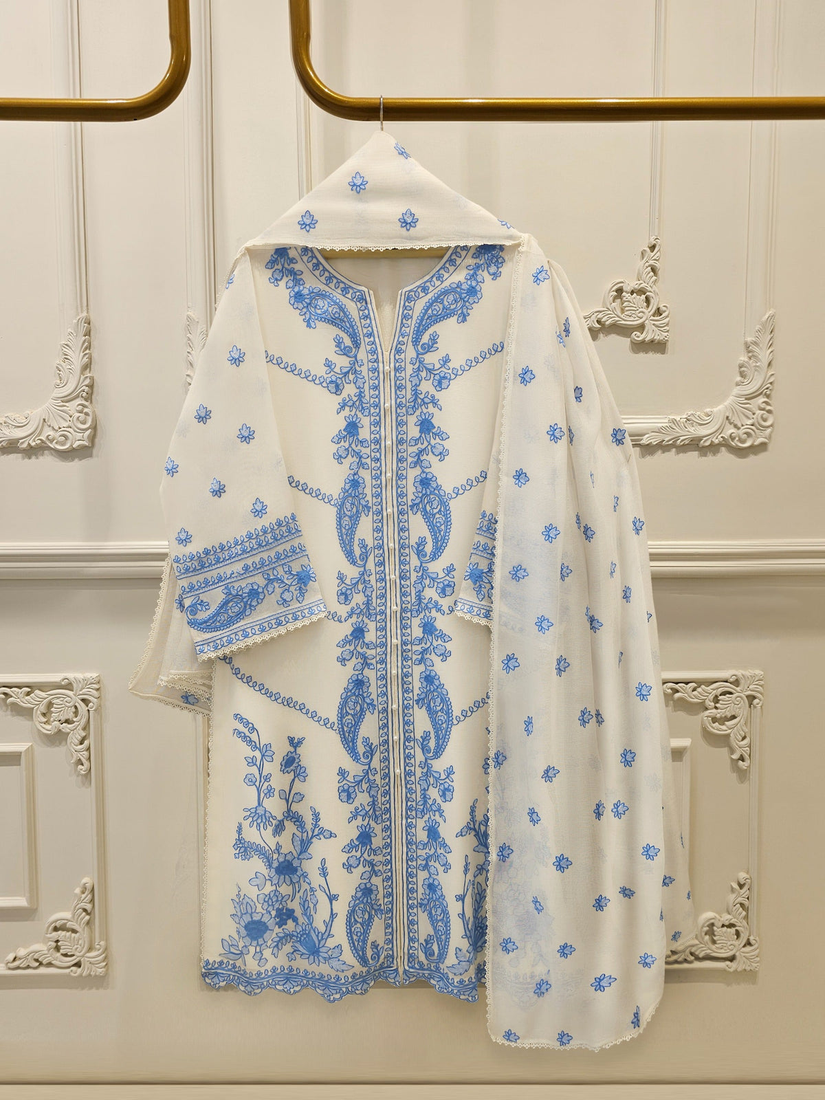 3 Piece - Pure Embroidered Cotton Net Suit S114301