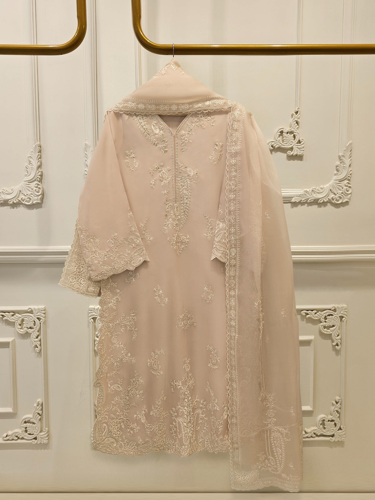3 Piece - Pure Organza Embroidered Suit S114615
