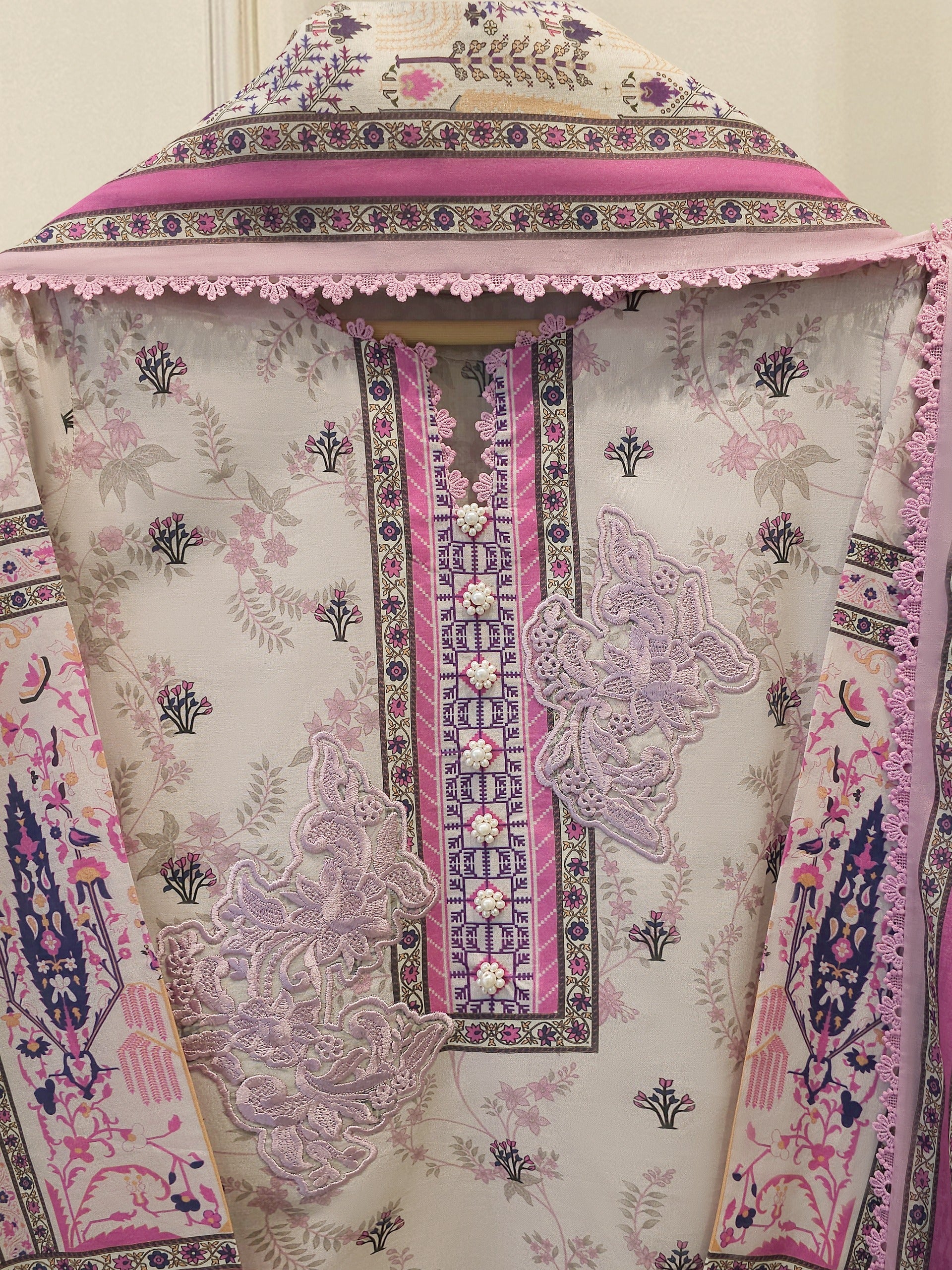 2-Piece Embroidered Digital Printed Cambric Suit S114754