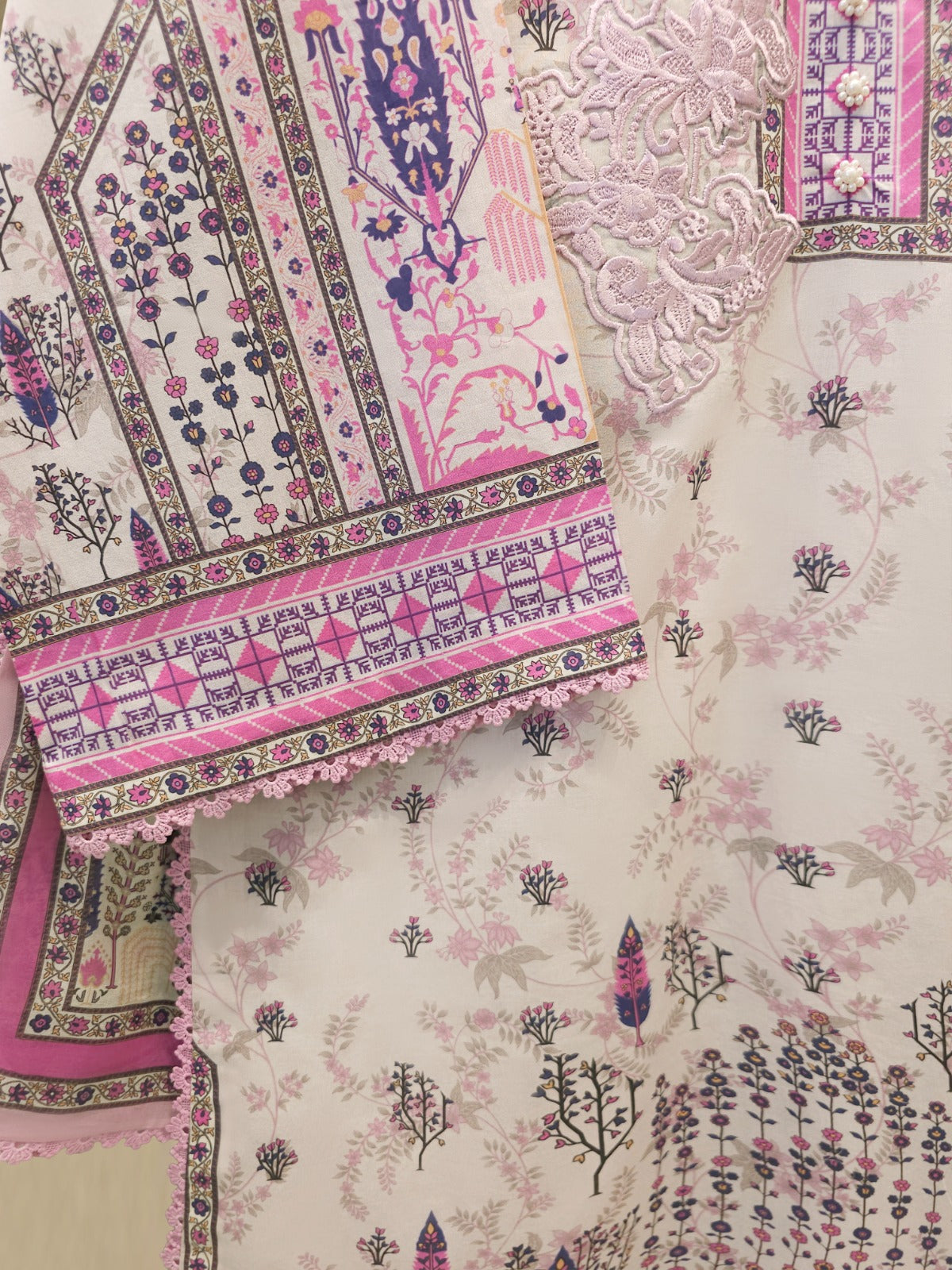2-Piece Embroidered Digital Printed Cambric Suit S114754
