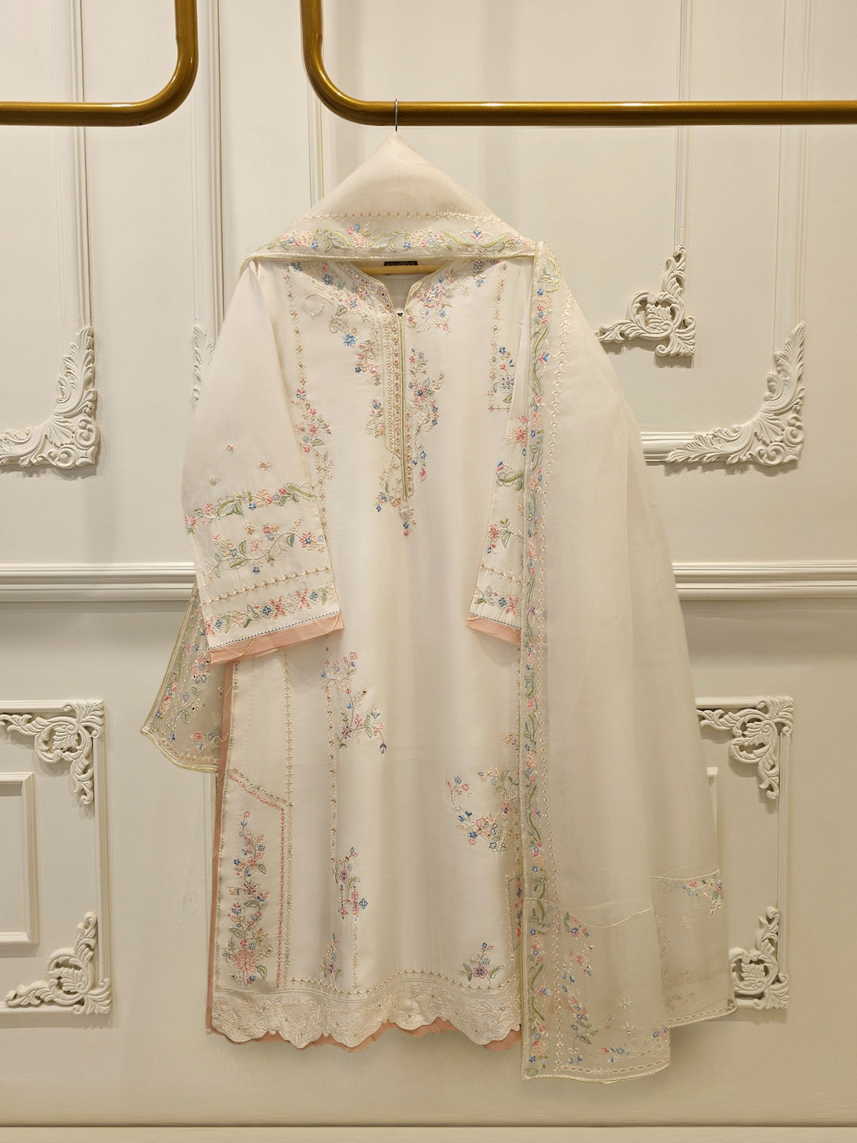 3 Piece- Pure  Shisha Silk Embroidered Suit S115039