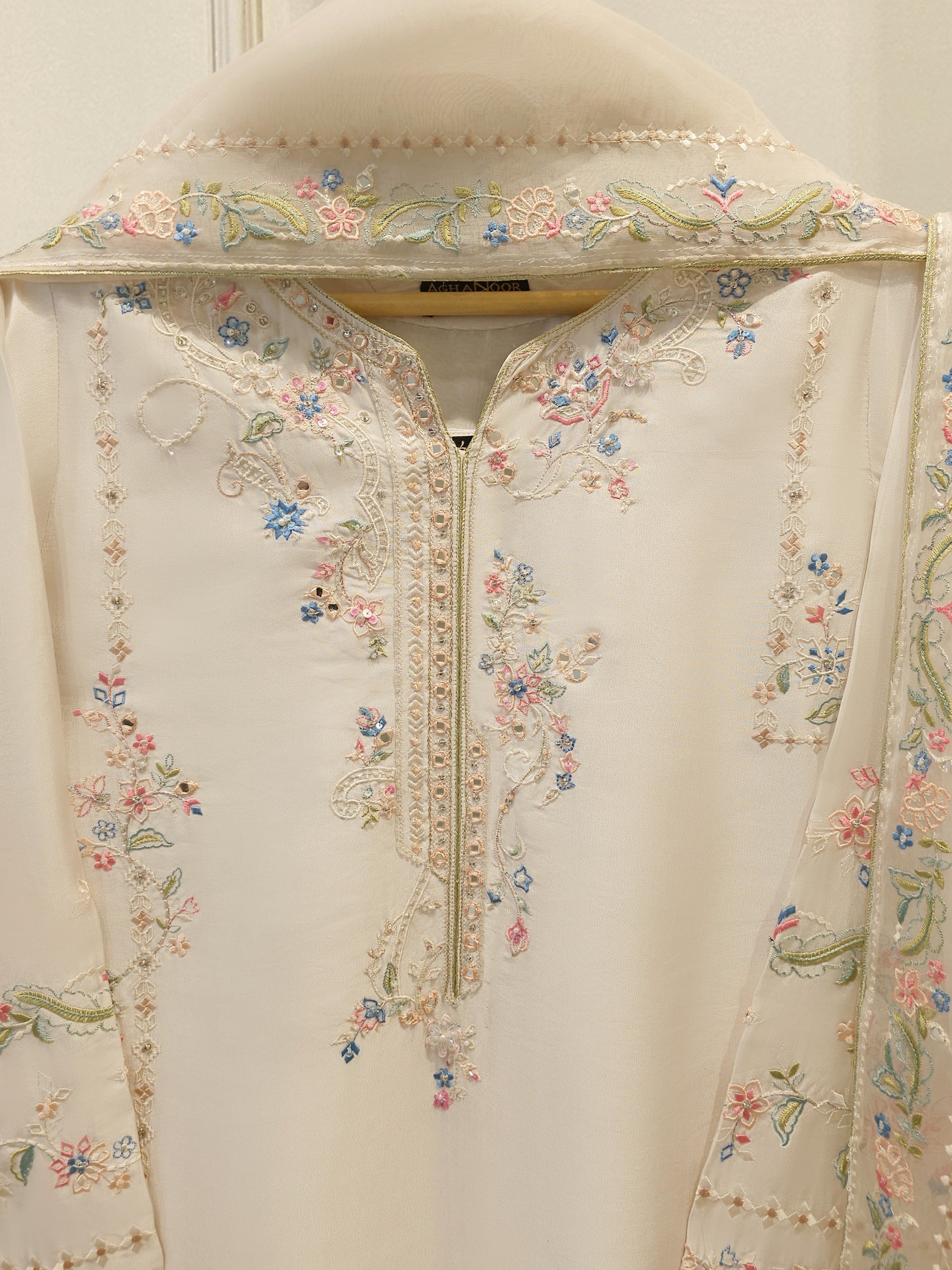 3 Piece- Pure  Shisha Silk Embroidered Suit S115039