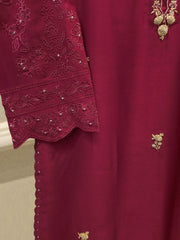 3 Piece- Pure  Sheesha Silk Embroidered Suit S115228