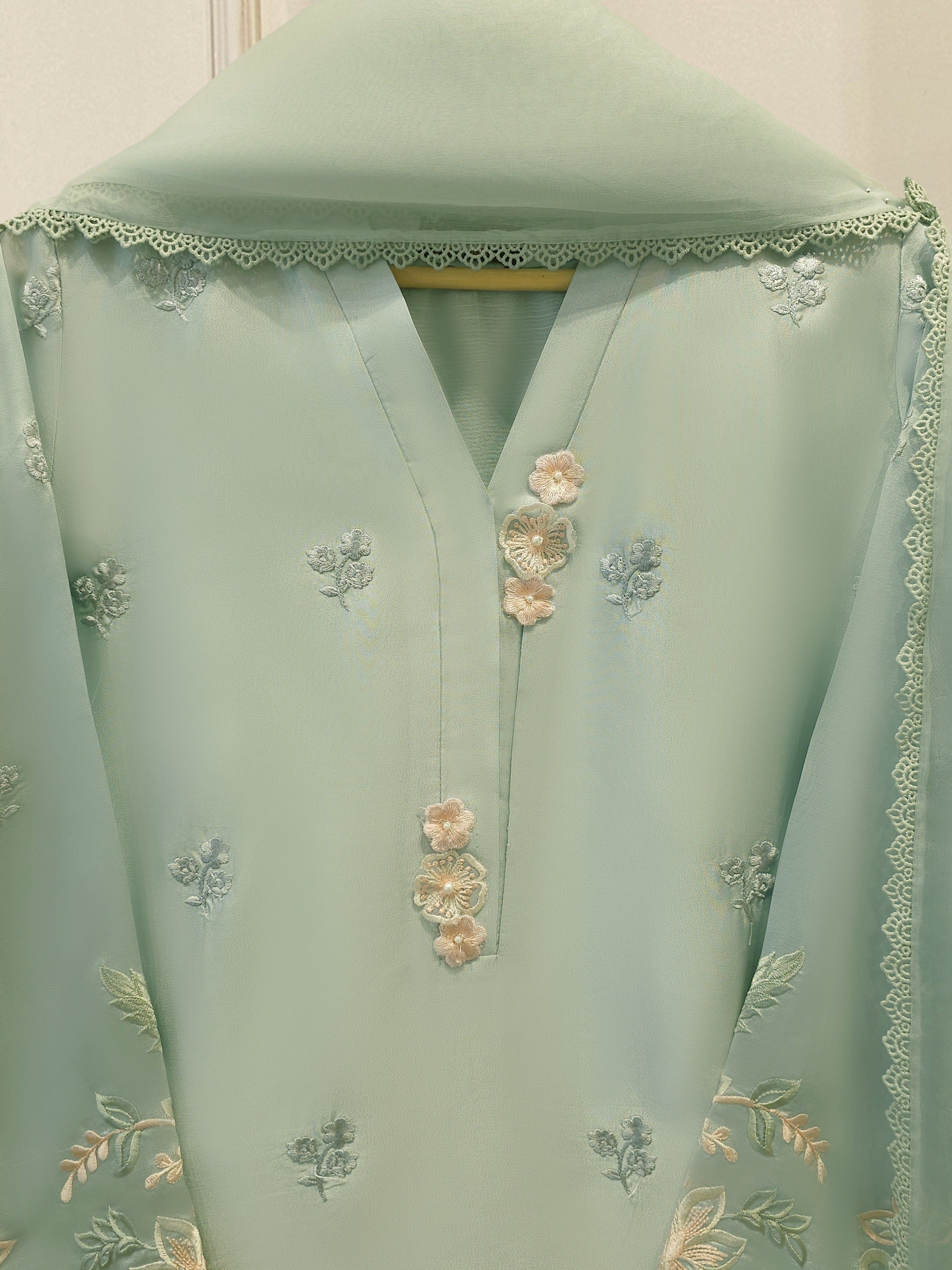 3 Piece- Pure  Sheesha Silk Embroidered Suit S115276