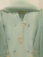 3 Piece- Pure  Sheesha Silk Embroidered Suit S115276