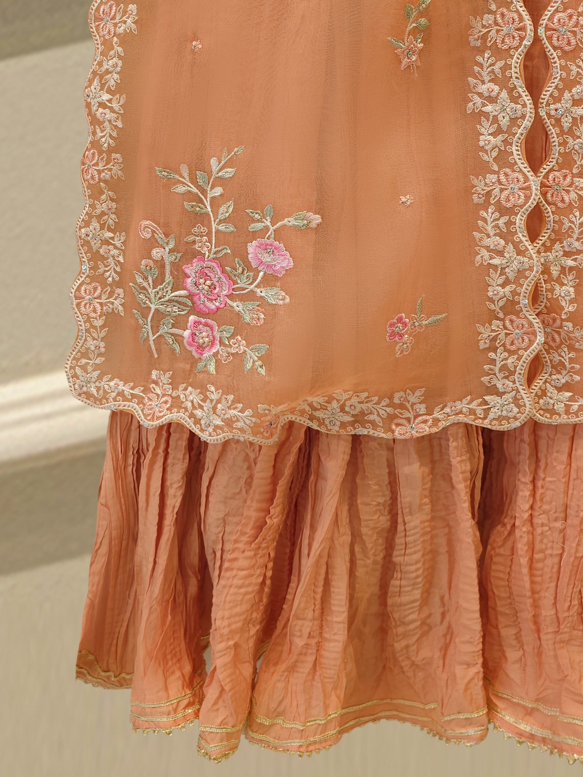3 Piece - Pure Organza Embroidered Suit S115289