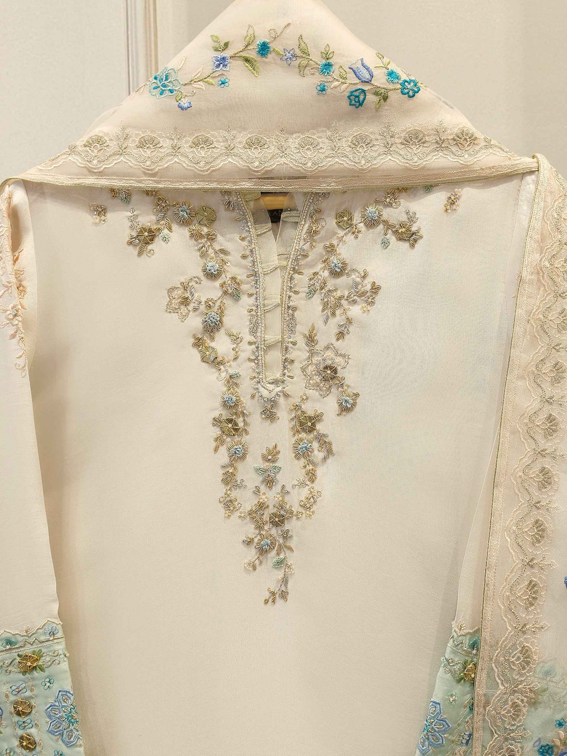 3 Piece- Pure  Sheesha Silk Embroidered Suit S115372