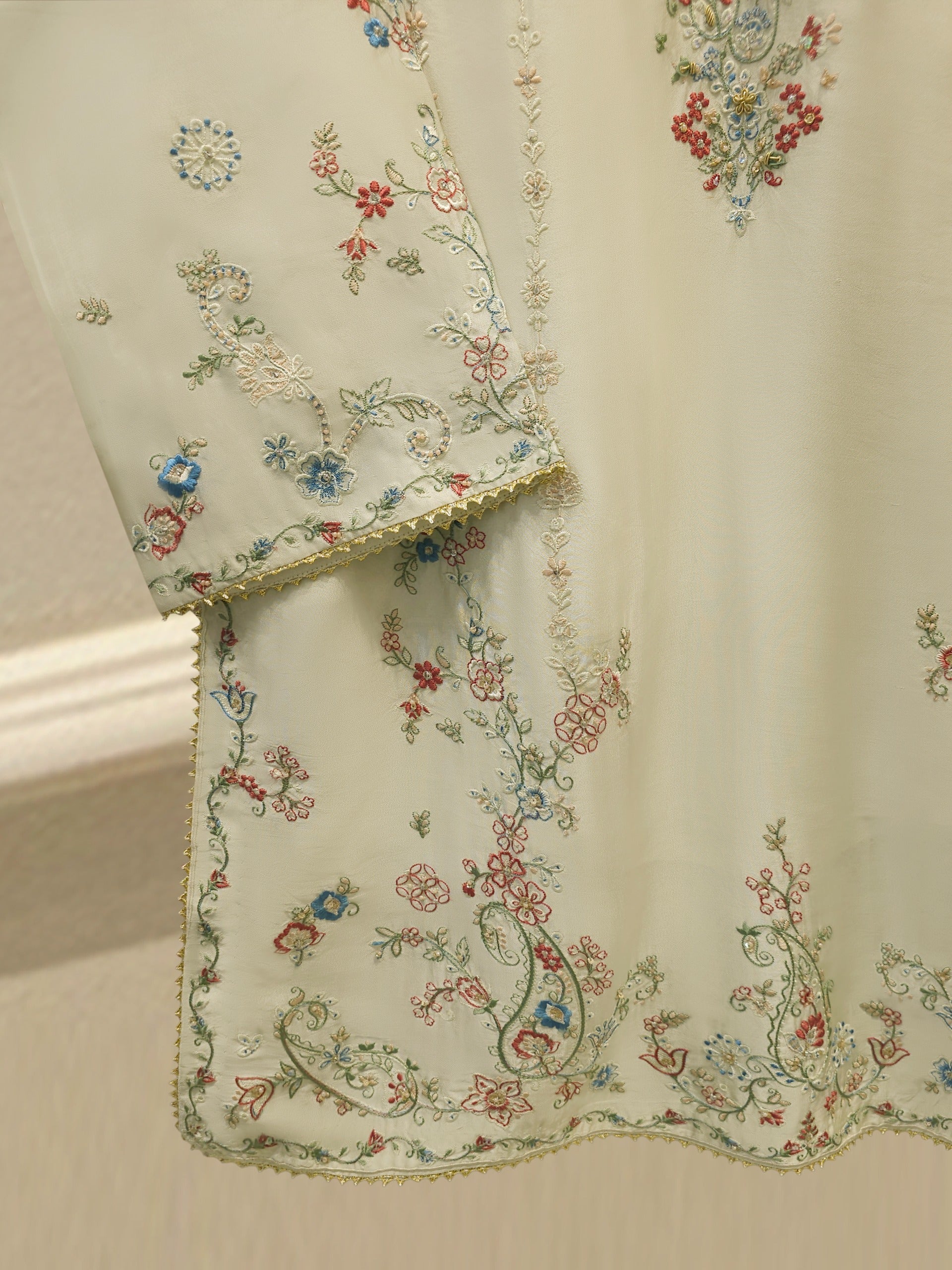 3 Piece- Pure  Sheesha Silk Embroidered Suit S115407