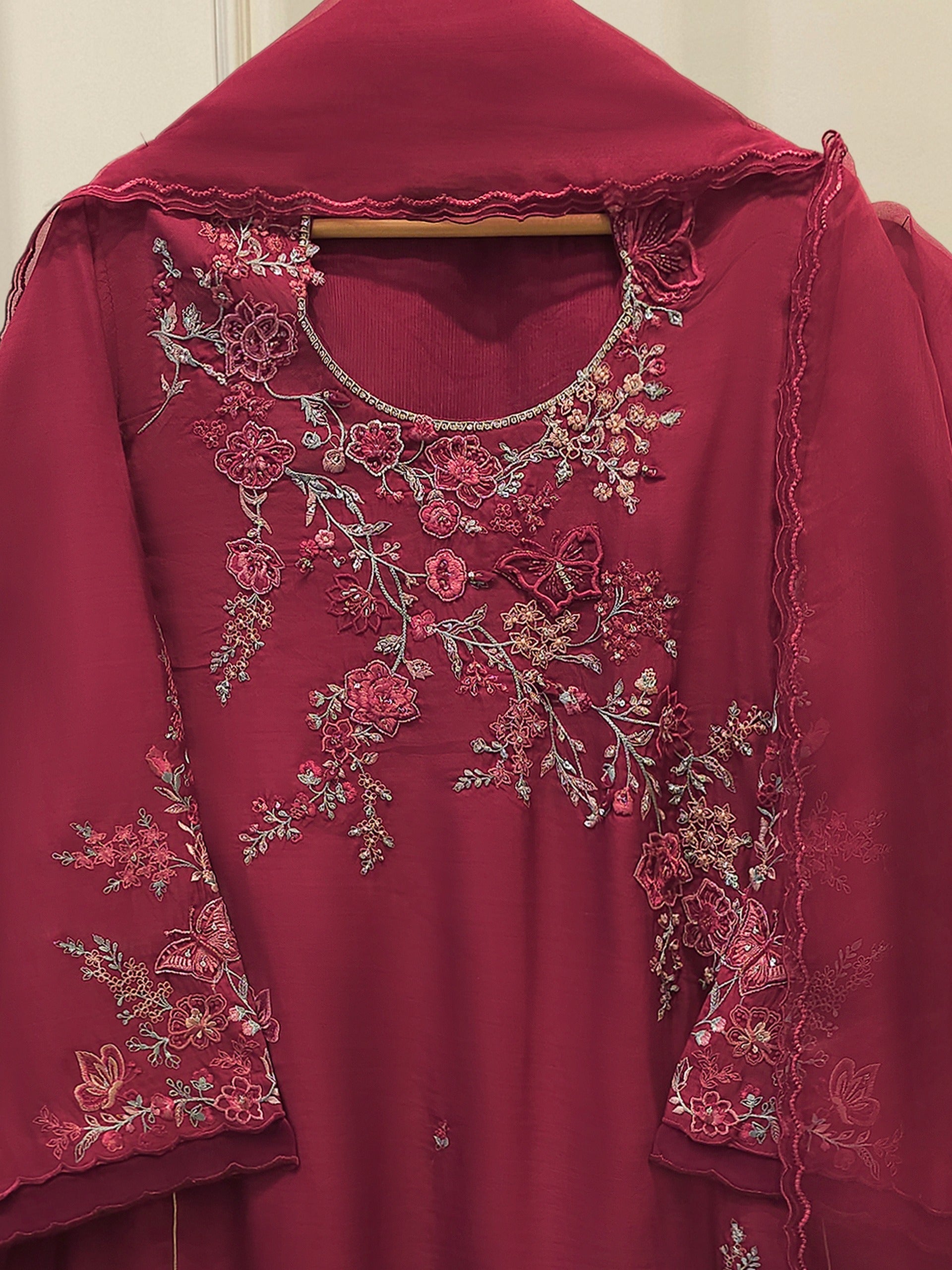 3 Piece - Embroidered Kora Silk Suit WS00414