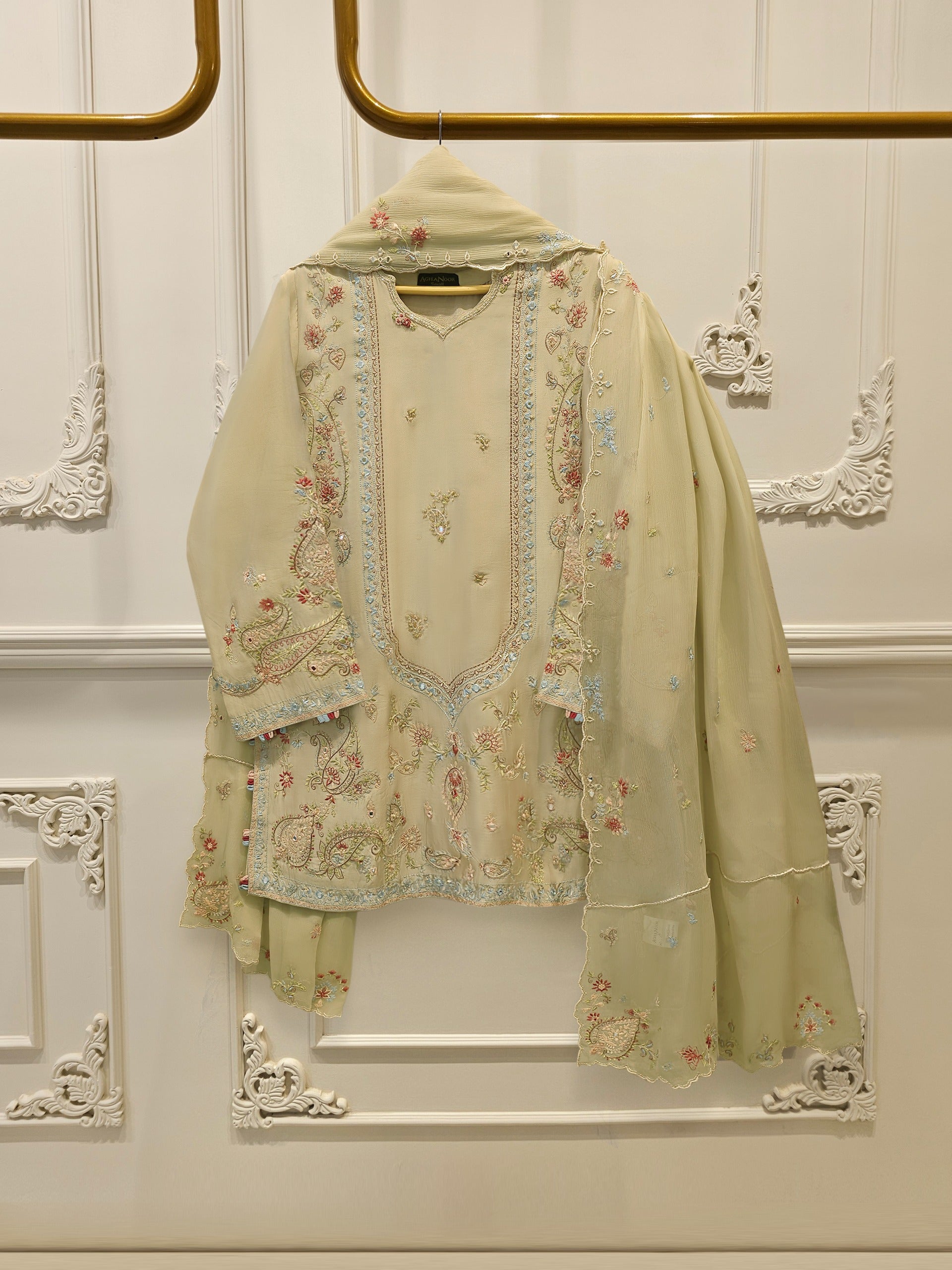 3 Piece- Pure  Sheesha Silk Embroidered Suit S115416