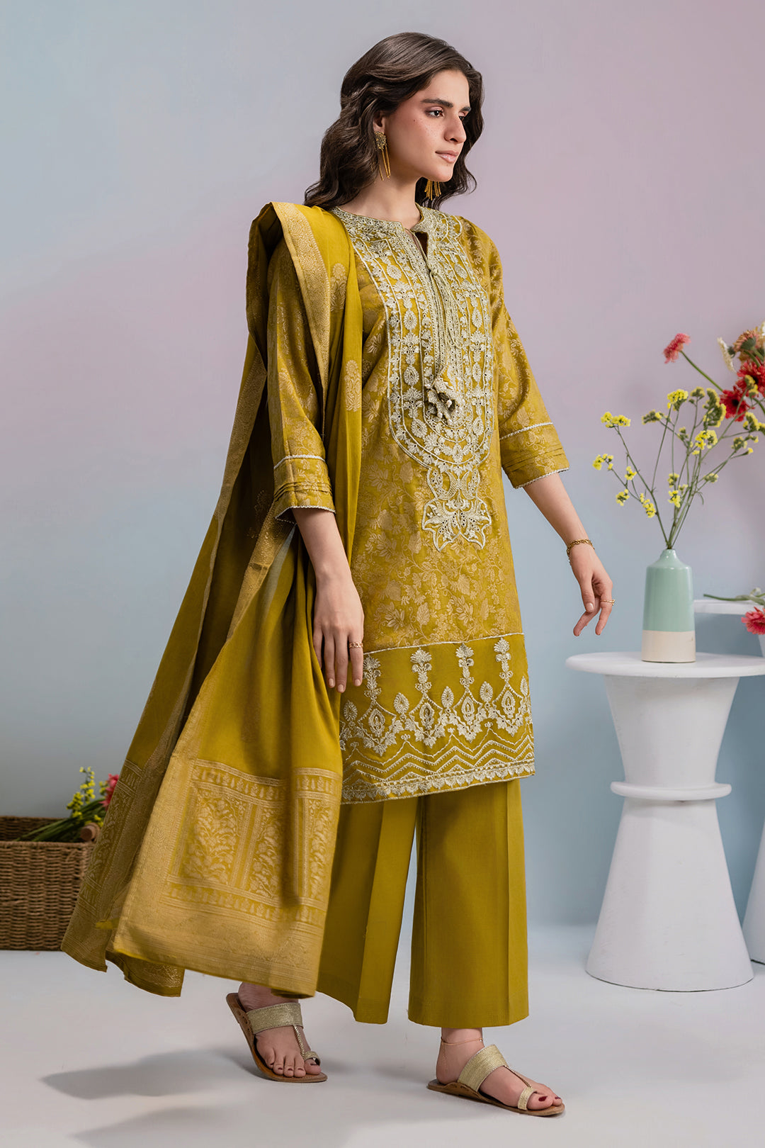 Embroidered Kurta Dupatta Trouser - 3258