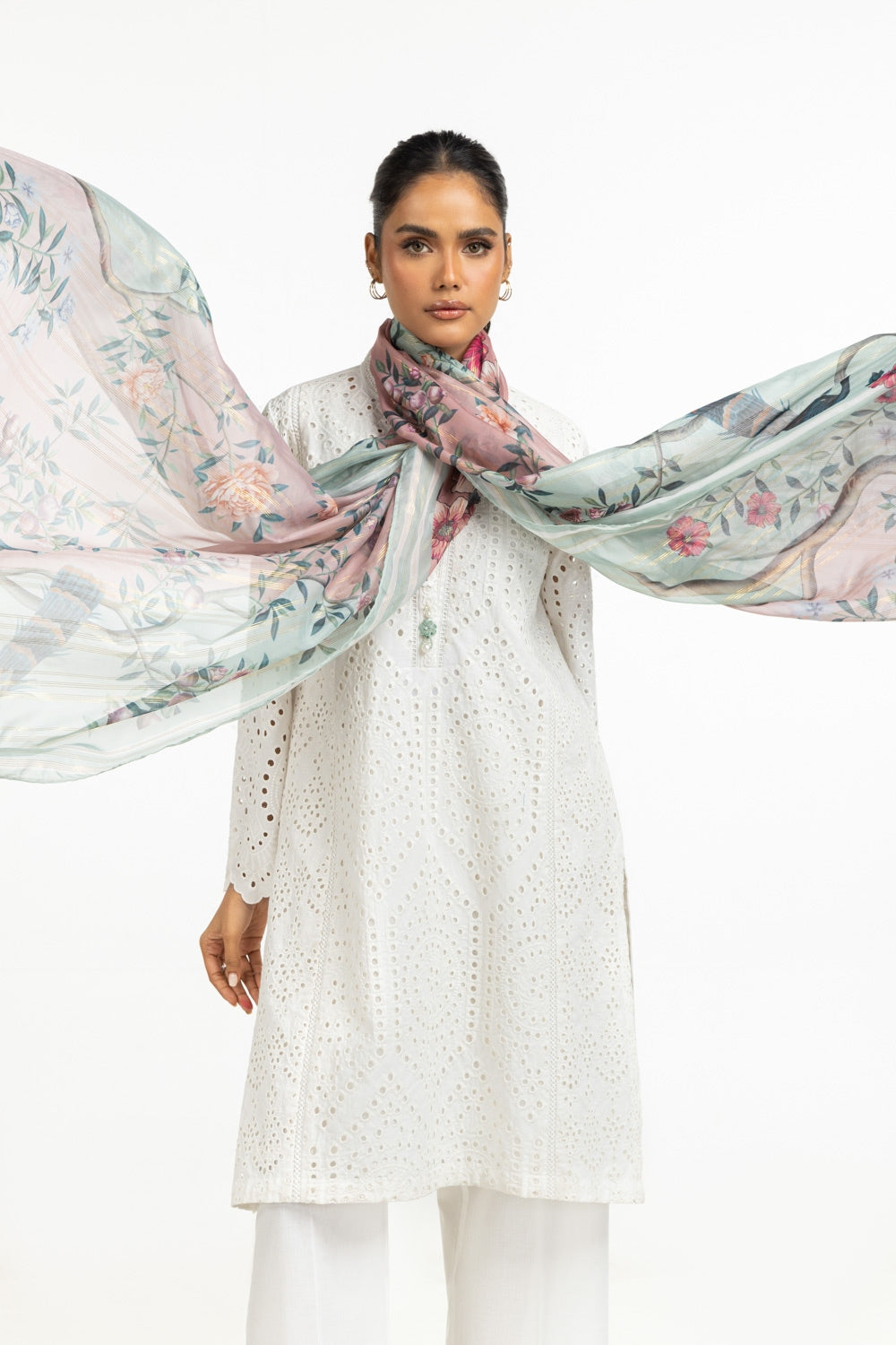 Cambric Schiffli Embroidered Shirt And Dupatta