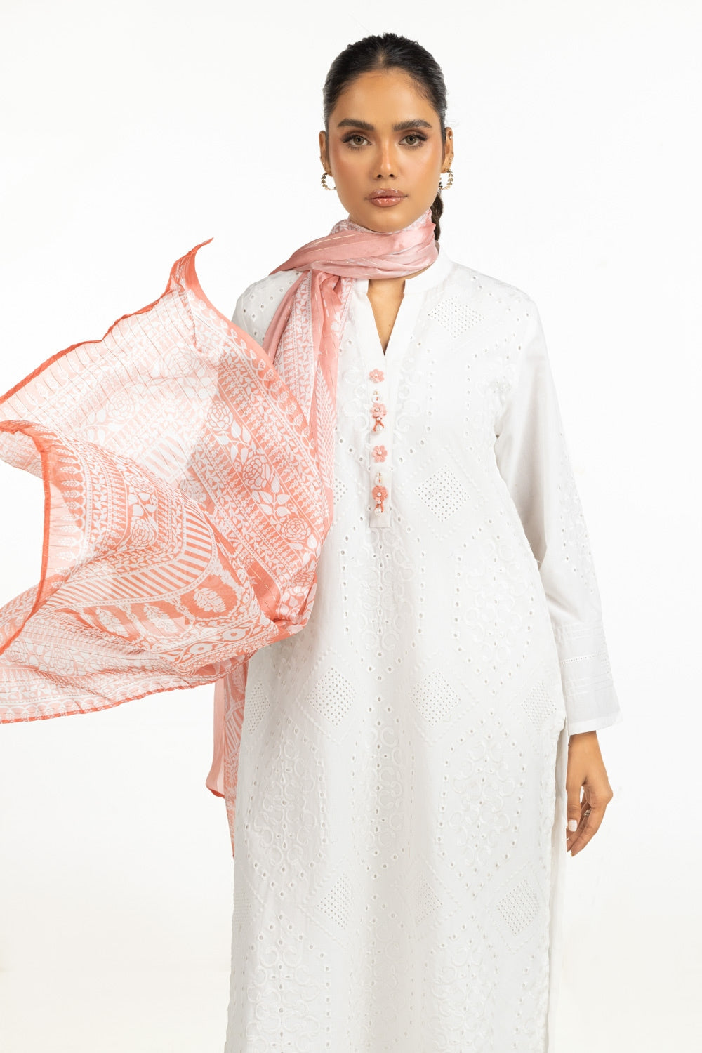 Cambric Schiffli Embroidered Shirt And Dupatta