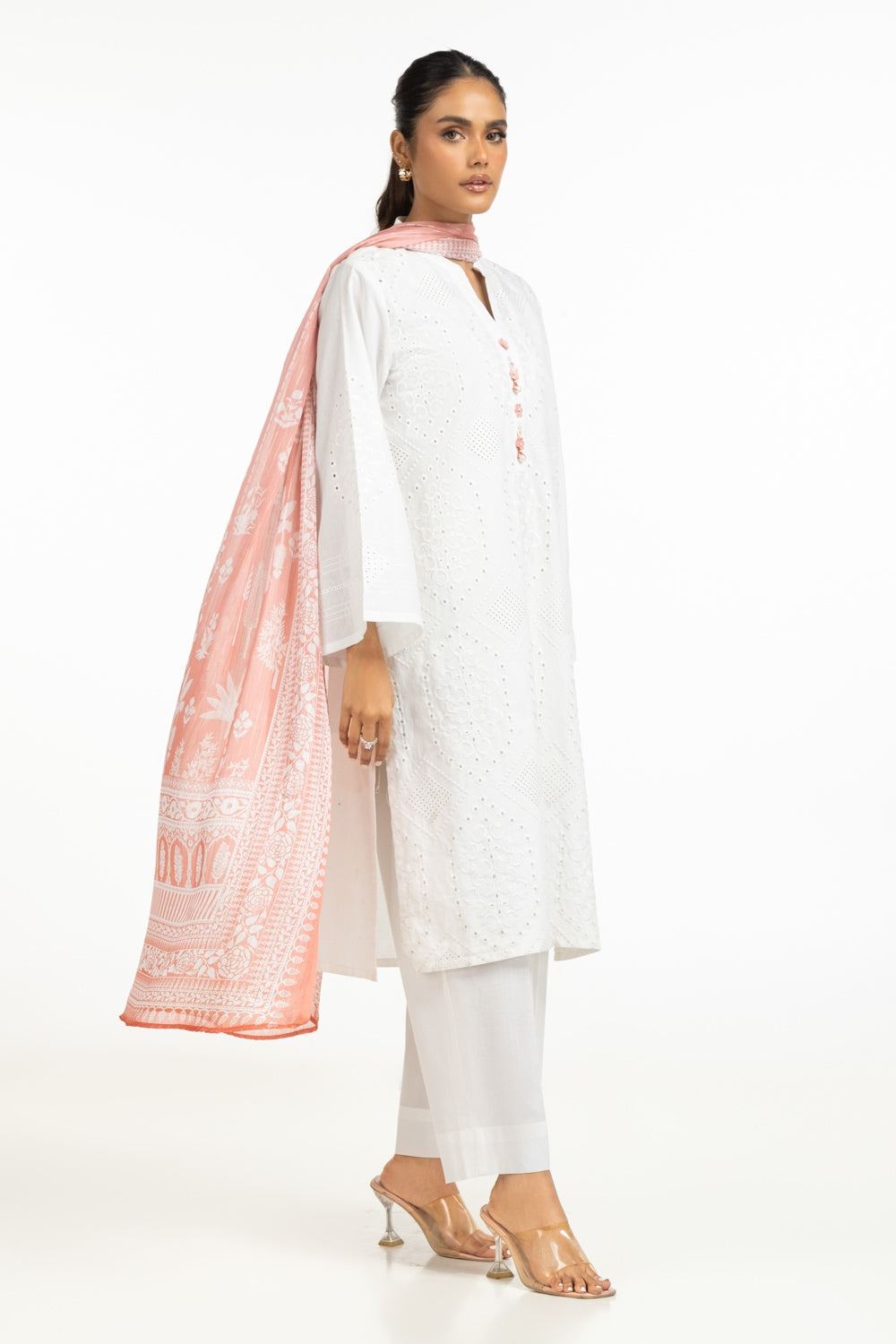 Cambric Schiffli Embroidered Shirt And Dupatta