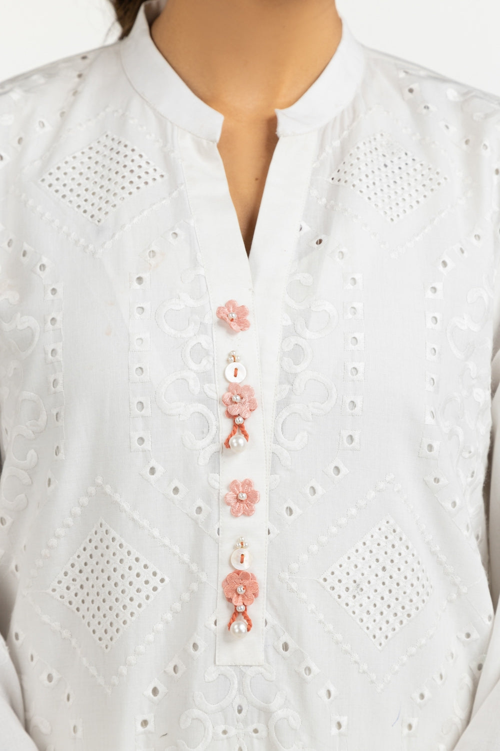 Cambric Schiffli Embroidered Shirt And Dupatta