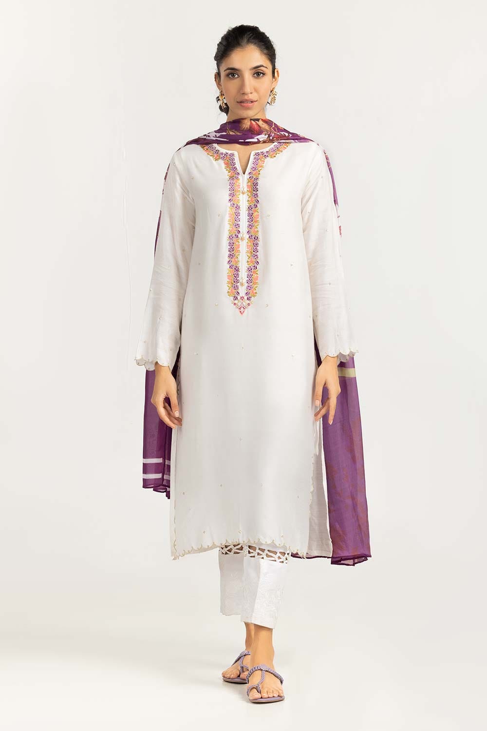2 Piece Khadi Net Embroidered Shirt and Dupatta