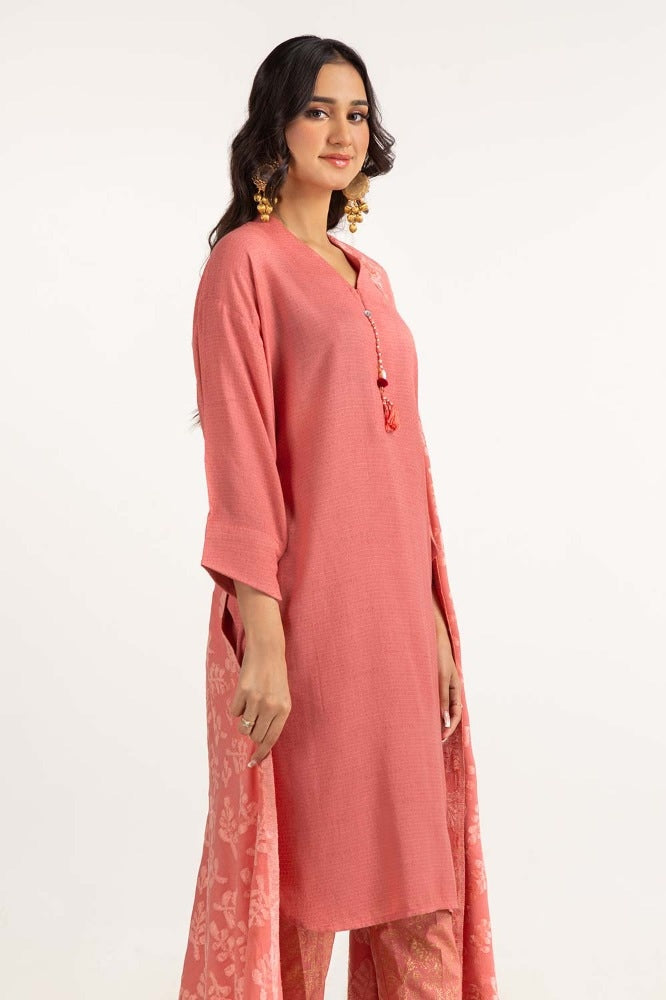 Dyed Acrylic Viscose Shirt With Yarn Dyed Velvet Dupatta