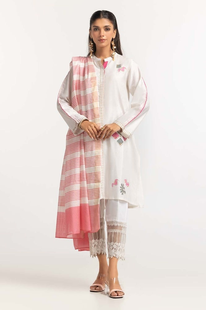 Dyed Screen Print Cotton Net Shirt With Yarn Dyed Dupatta