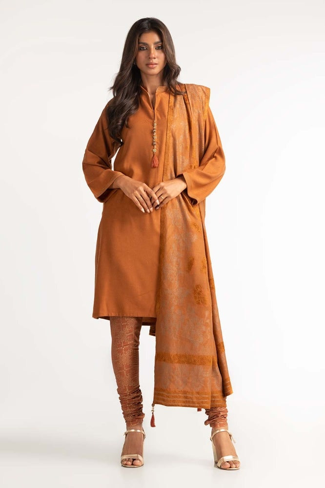 Dyed Acrylic Viscose Shirt With Velvet Jacquard Shawl