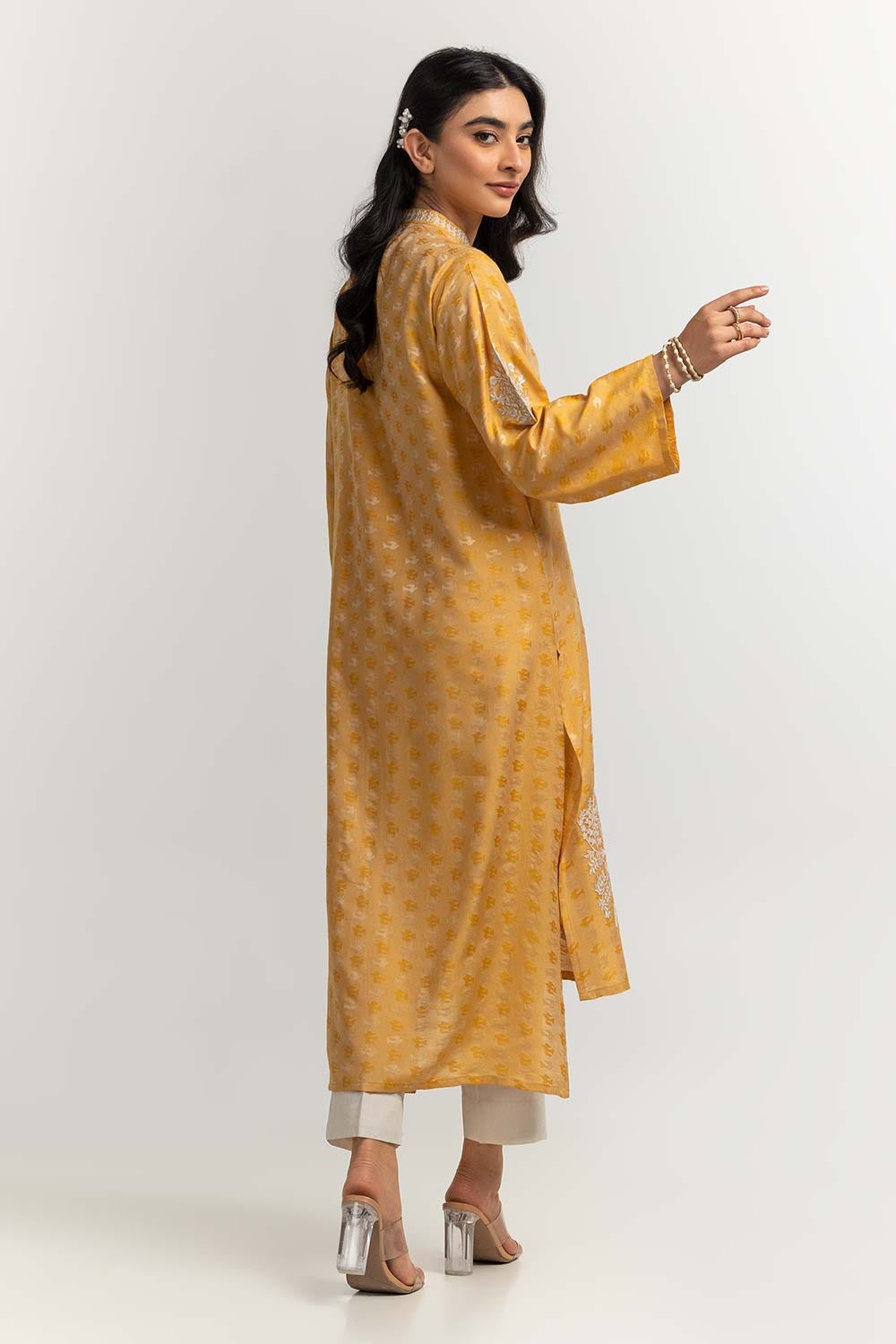 Dyed Self Jacquard Embroidered Shirt