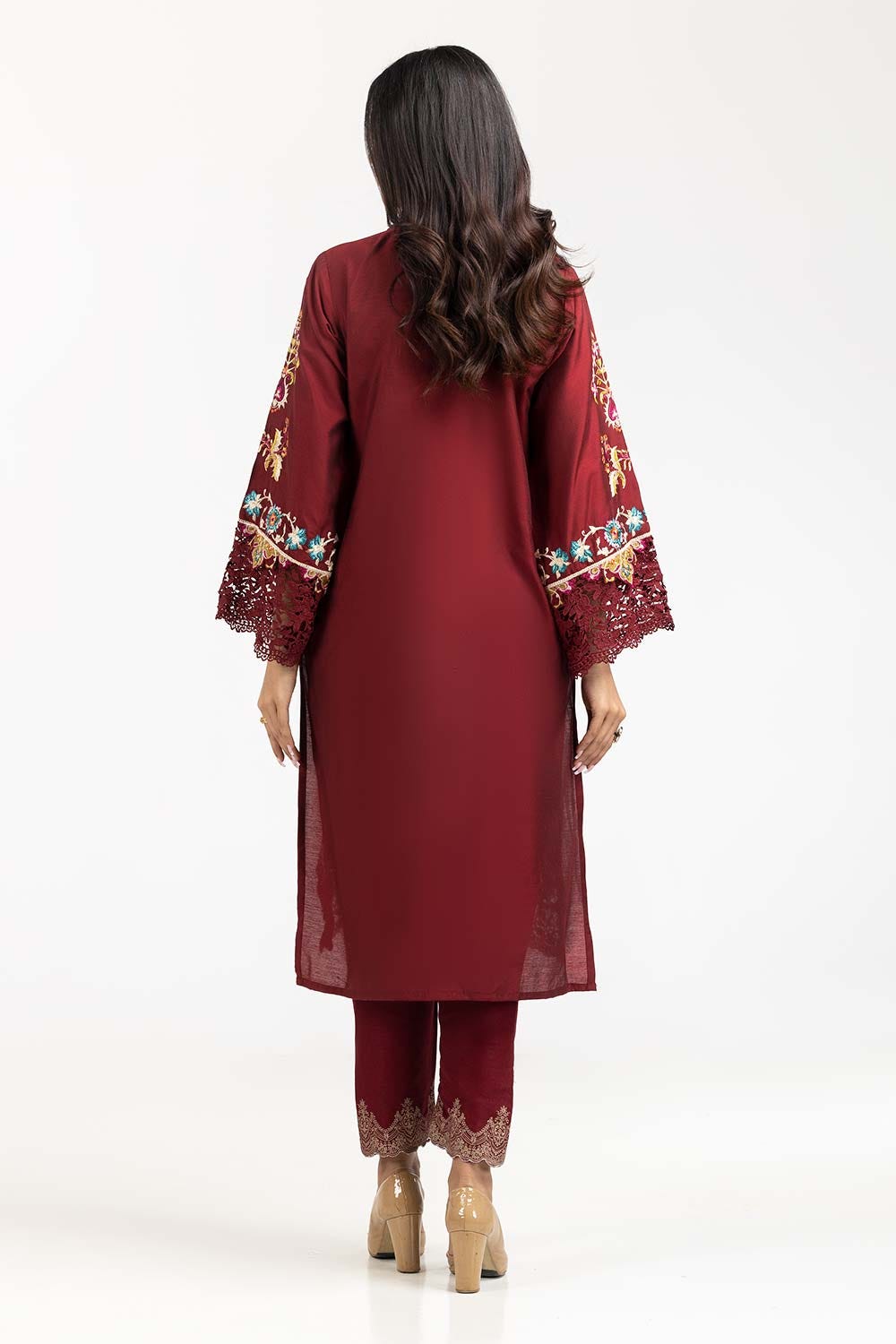 Luxury Pret Dyed Cotton silk Embroidered Kurti With Trouser