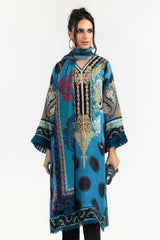 Luxury Pret Printed Poly Satin Embroidered Kurti And Dupatta