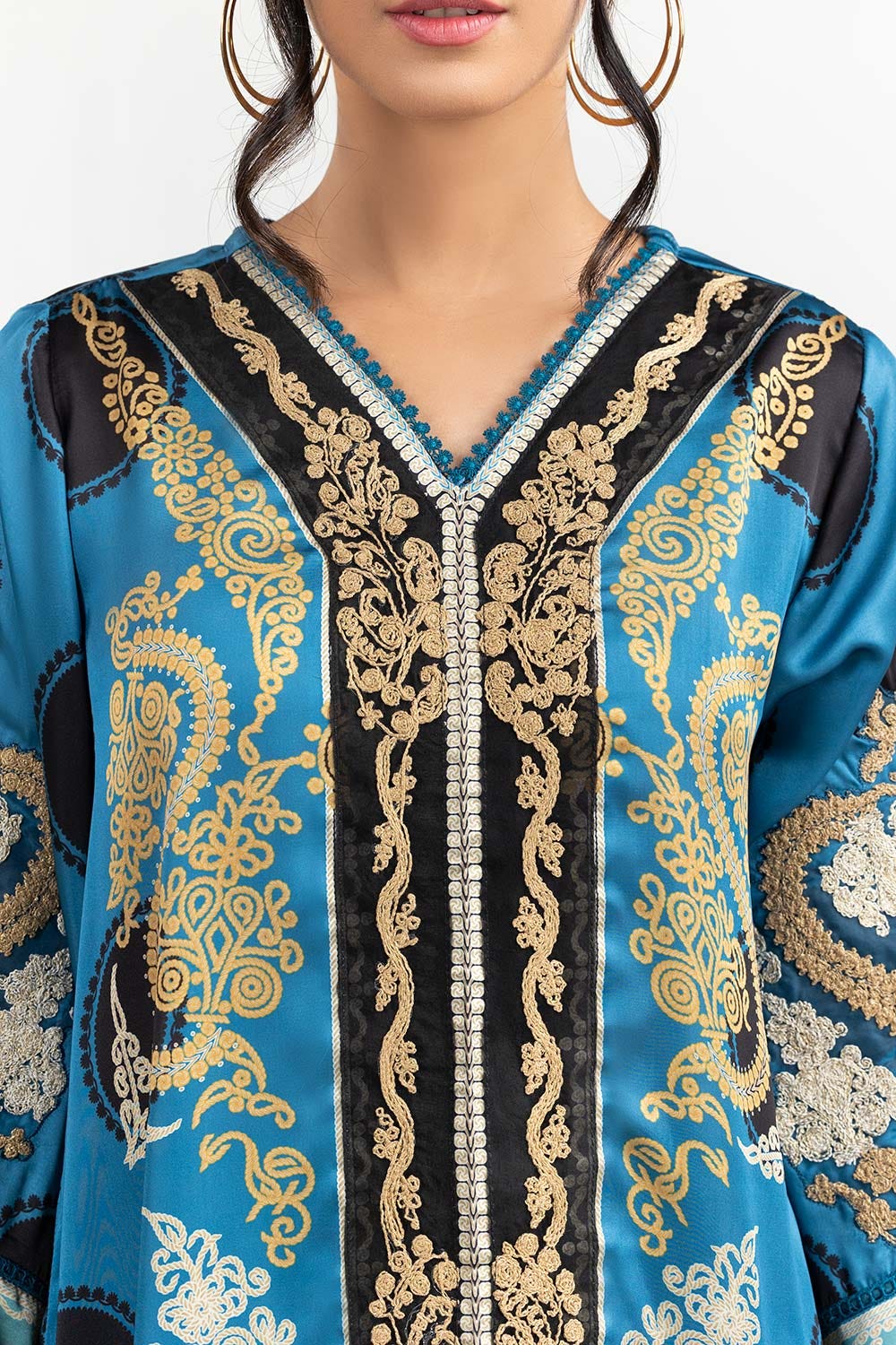 Luxury Pret Printed Poly Satin Embroidered Kurti And Dupatta