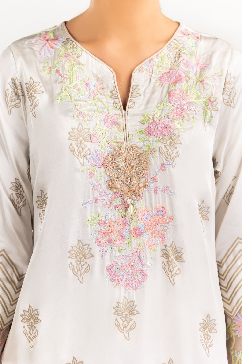 Luxury Pret Polyester Silk Embroidered Shirt