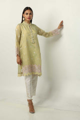 Luxury Pret Cotton Zari Slub Embroidered Shirt