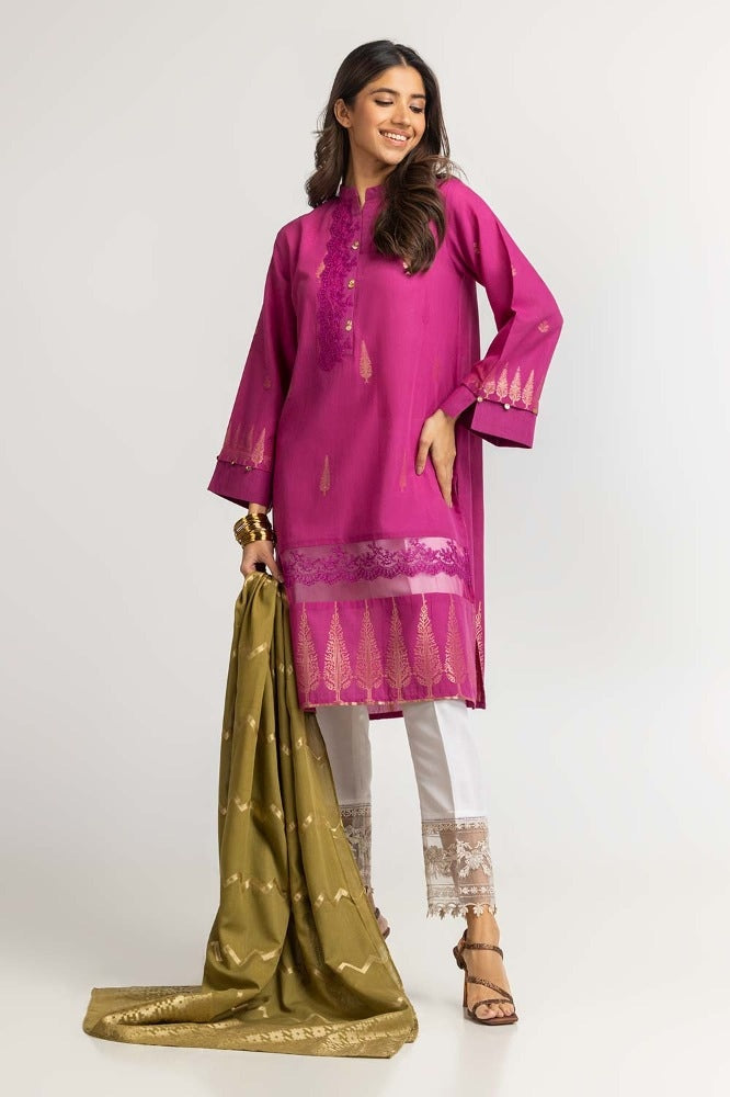 Dyed Jacquard Shirt With Dupatta