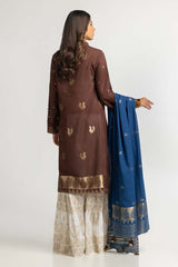 Dyed Jacquard Embellished Shirt With Dupatta