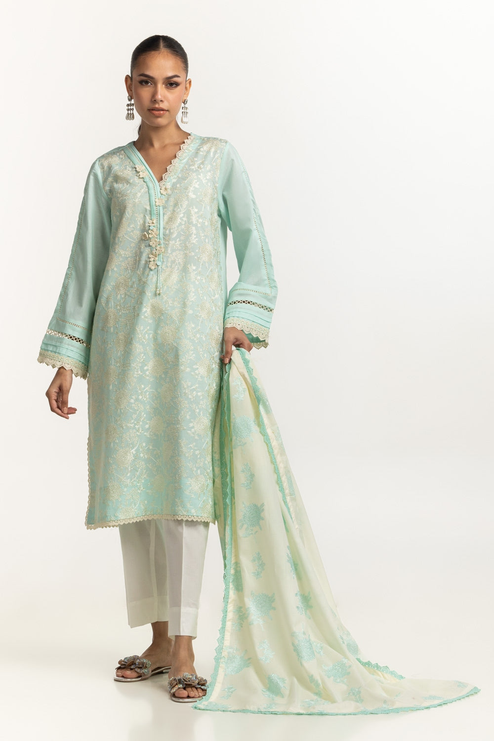 Cambric Embroidered Shirt And Embroidered Dupatta