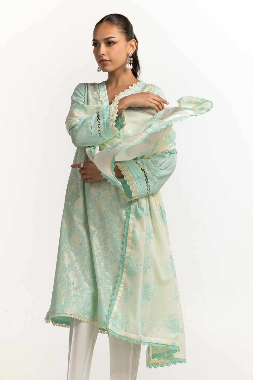 Cambric Embroidered Shirt And Embroidered Dupatta