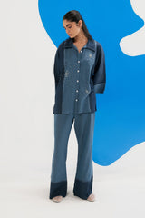 Denim Embellished Button Down Shirt And Trouser