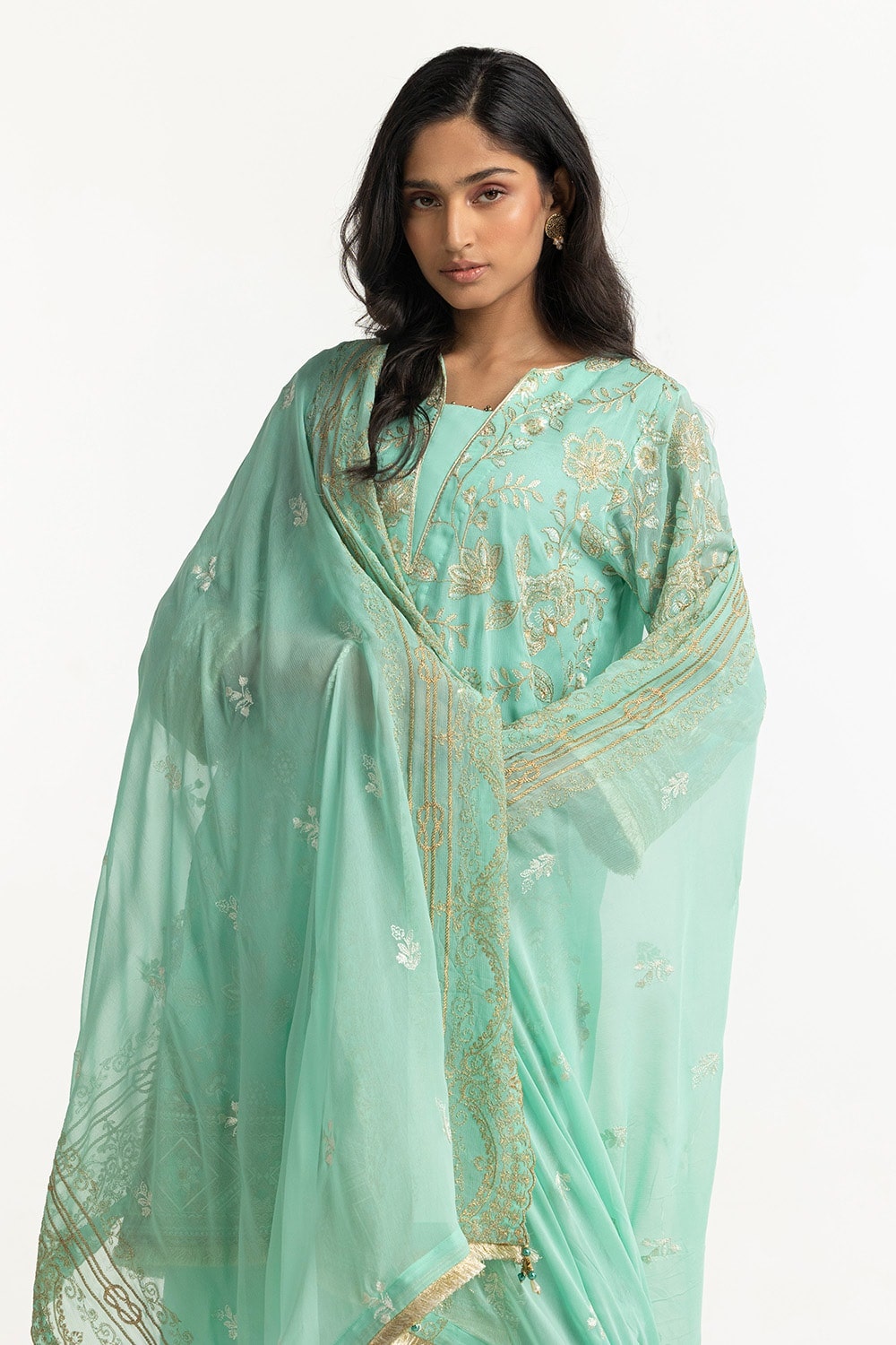 3 Piece Chiffon Embroidered Suit