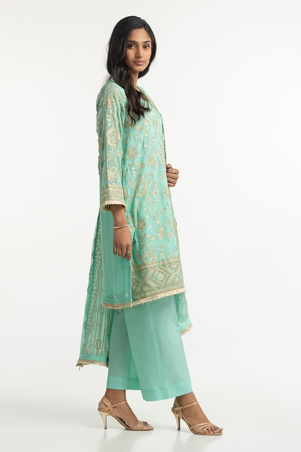 3 Piece Chiffon Embroidered Suit