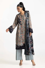 3 Piece Khaddar Printed With Embroidered  Suit