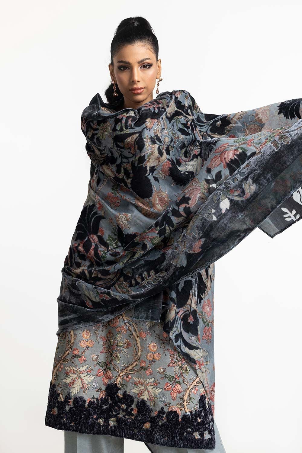 3 Piece Khaddar Printed With Embroidered  Suit