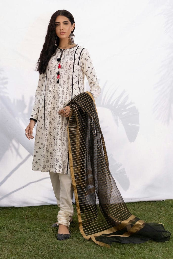 Lawn Screen Printed Shirt & Dyed Cambric Trouser With Jacquard Dupatta