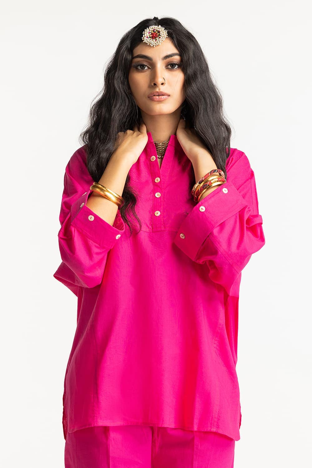 Dobby Dyed Embellished Shirt And Trouser