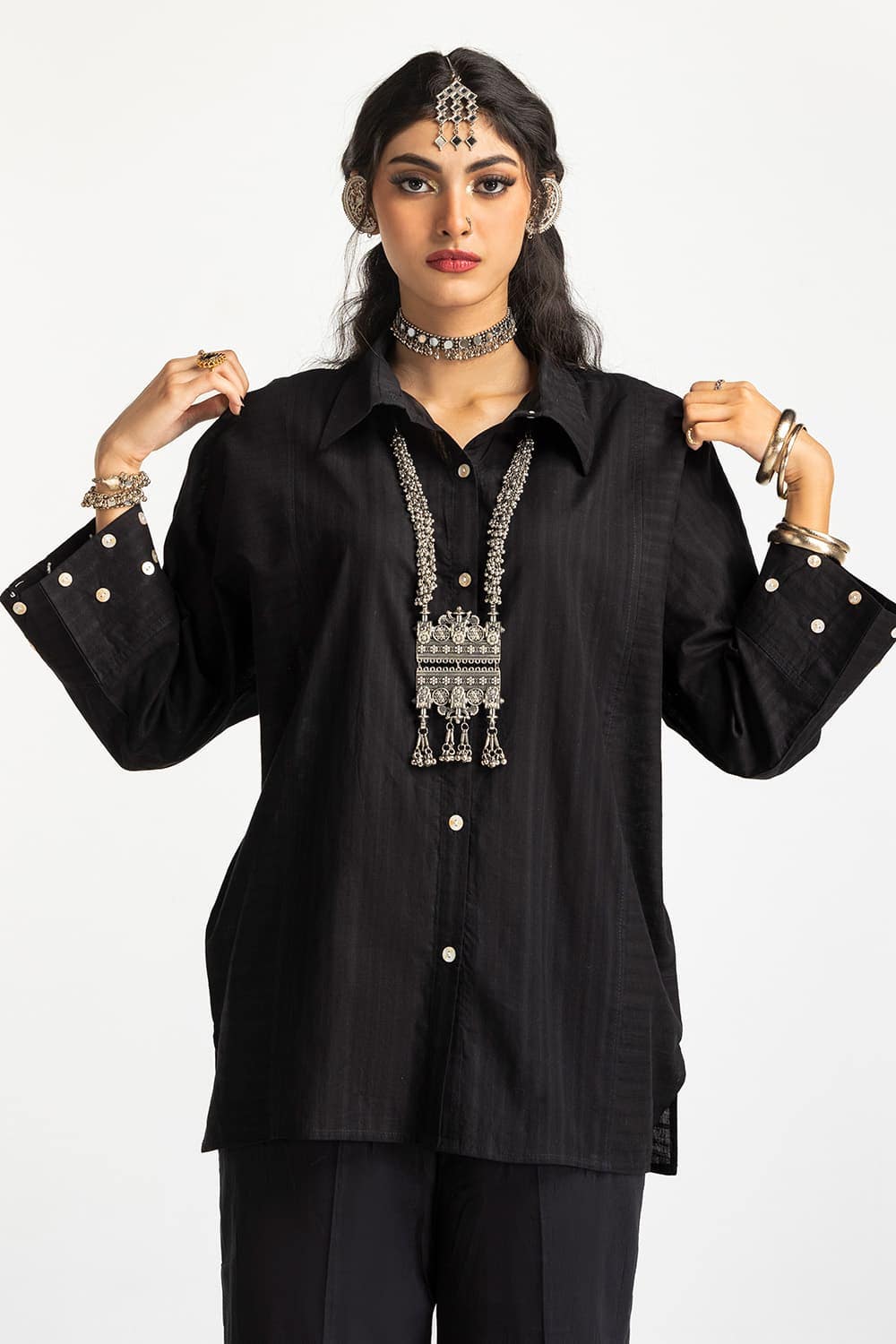 Dobby Dyed Embellished Shirt And Trouser