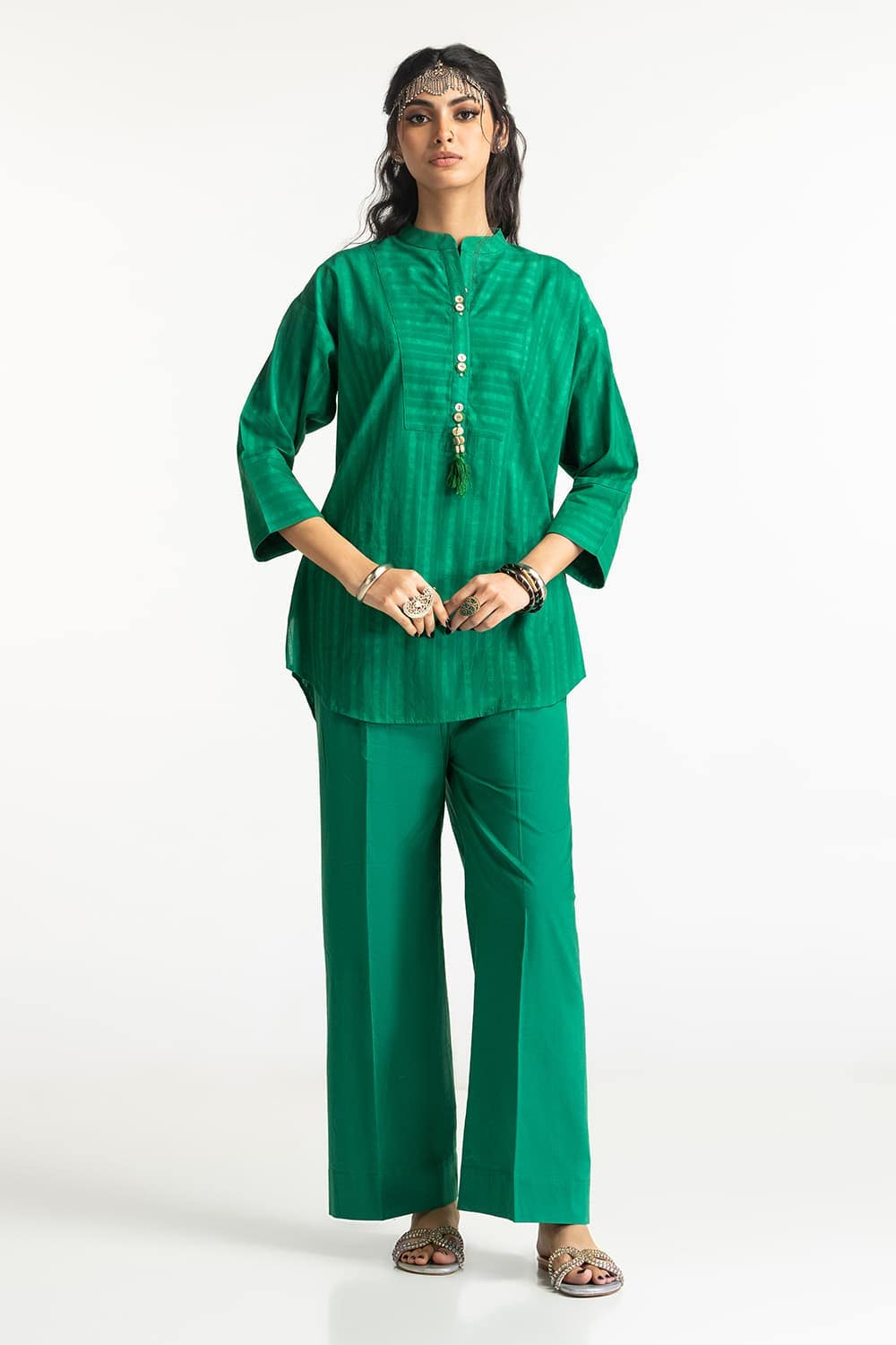 Dobby Dyed Embellished Shirt And Trouser