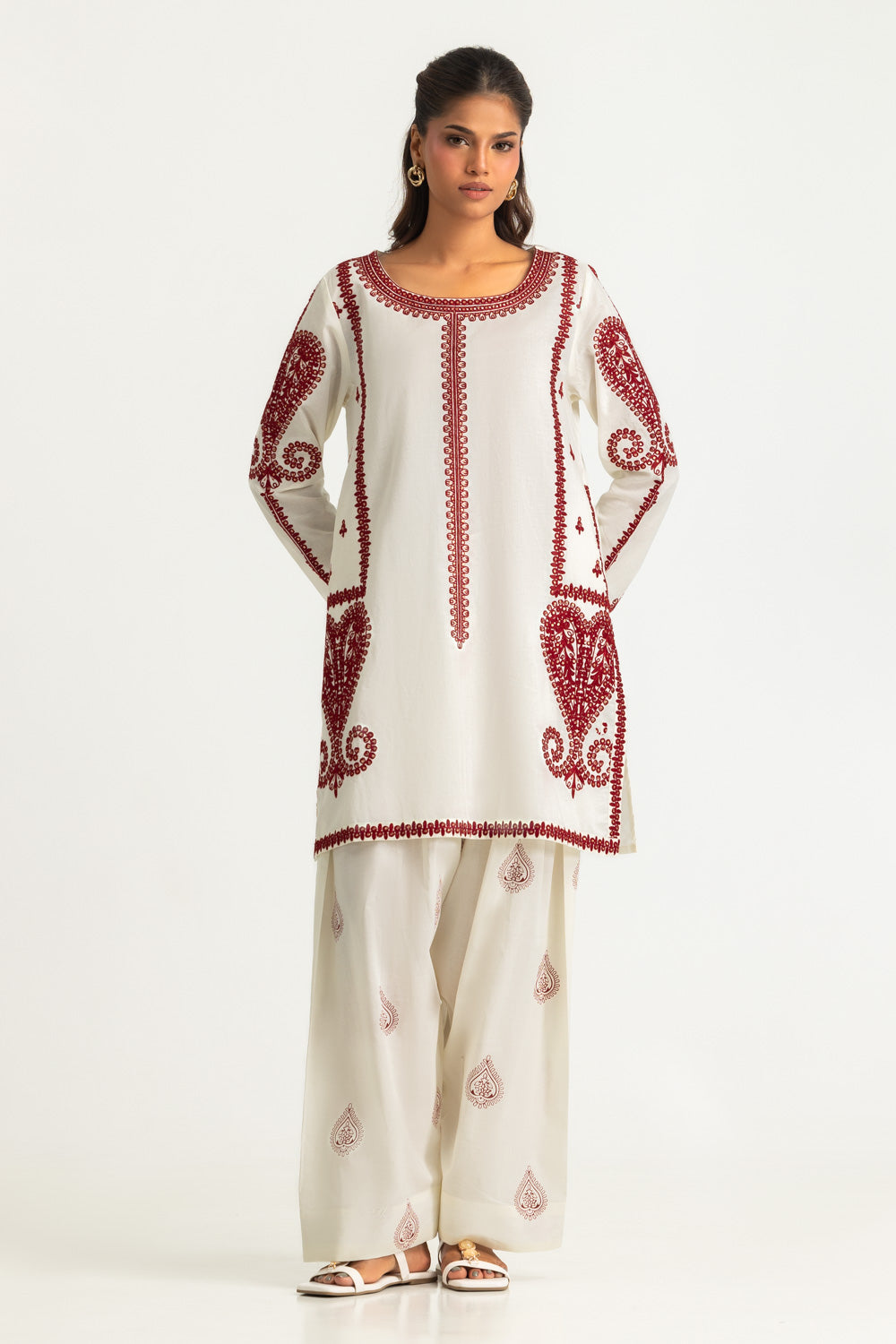 Cambric Printed Co-Ord Set With Embroidered