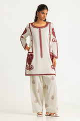 Cambric Printed Co-Ord Set With Embroidered
