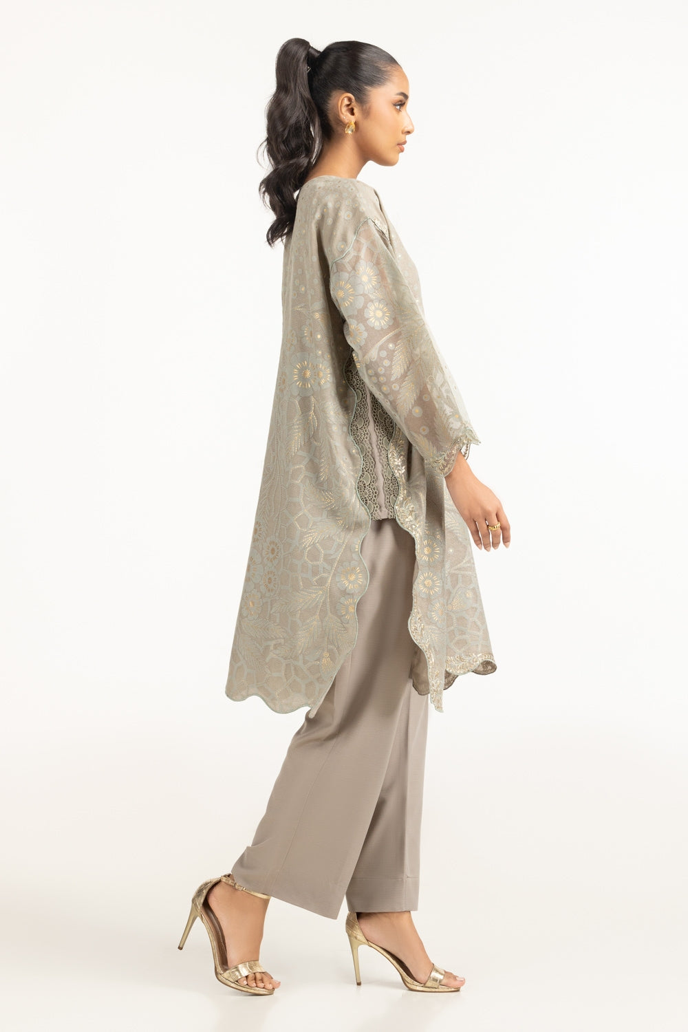 Poly Net Burnout Embroidered Shirt And Trouser