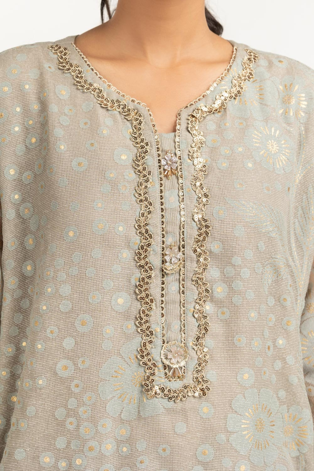 Poly Net Burnout Embroidered Shirt And Trouser
