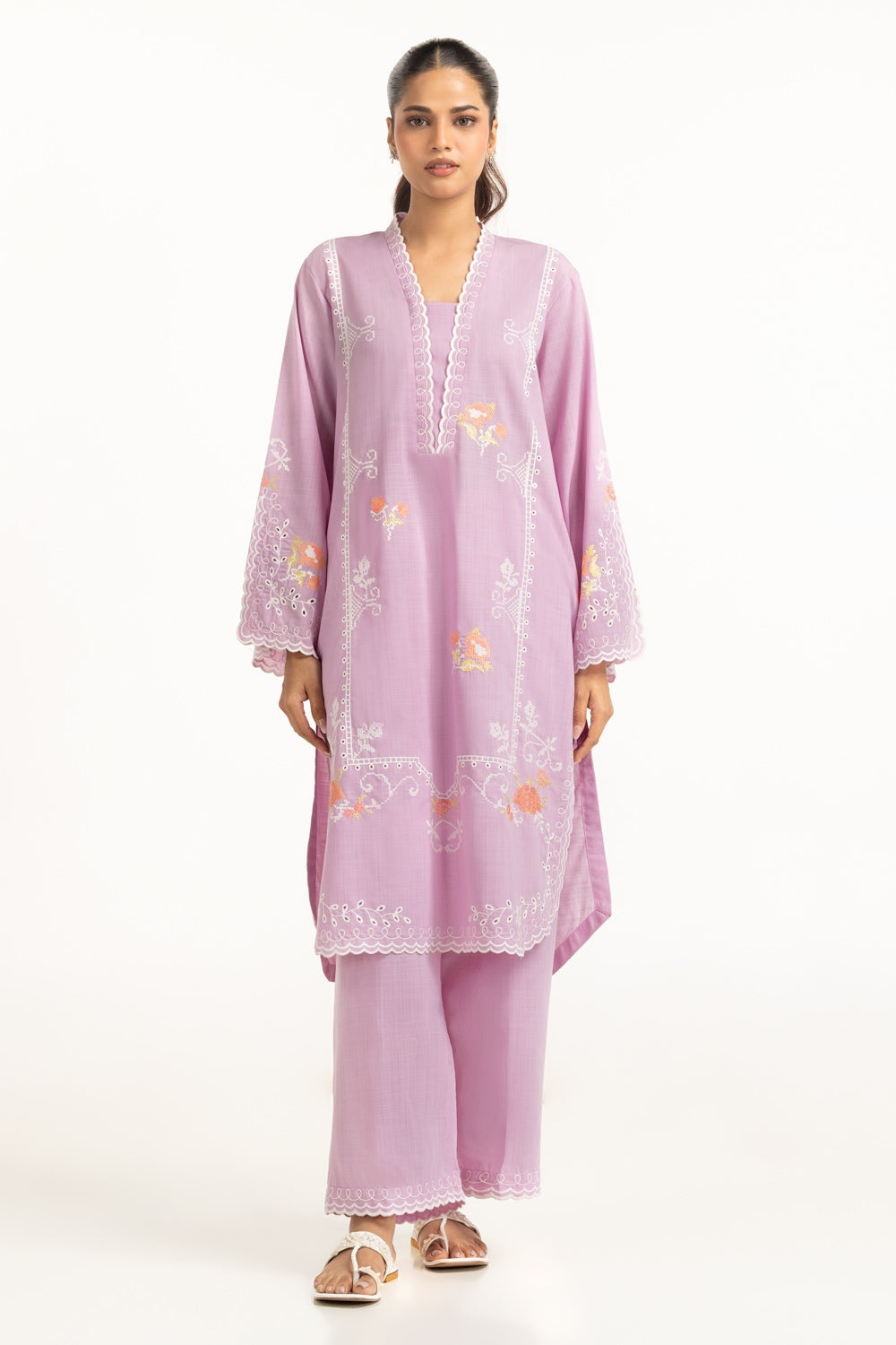 Poly Slub Embroidered Co-Ord Set