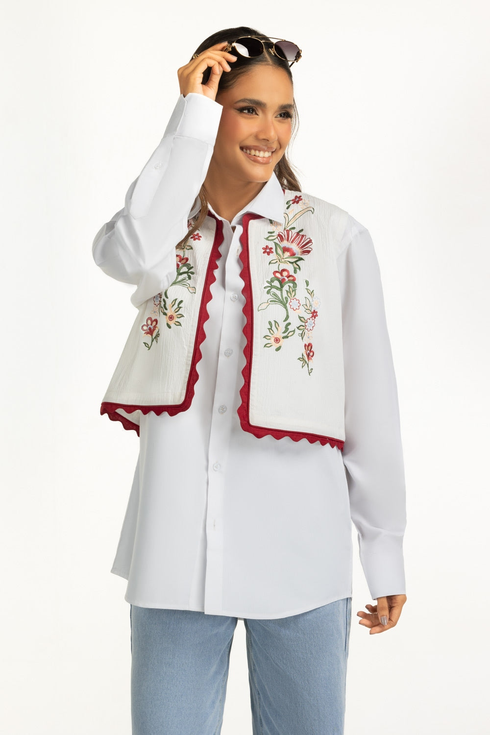 Ripple Crinkle Embroidered Waist Coat